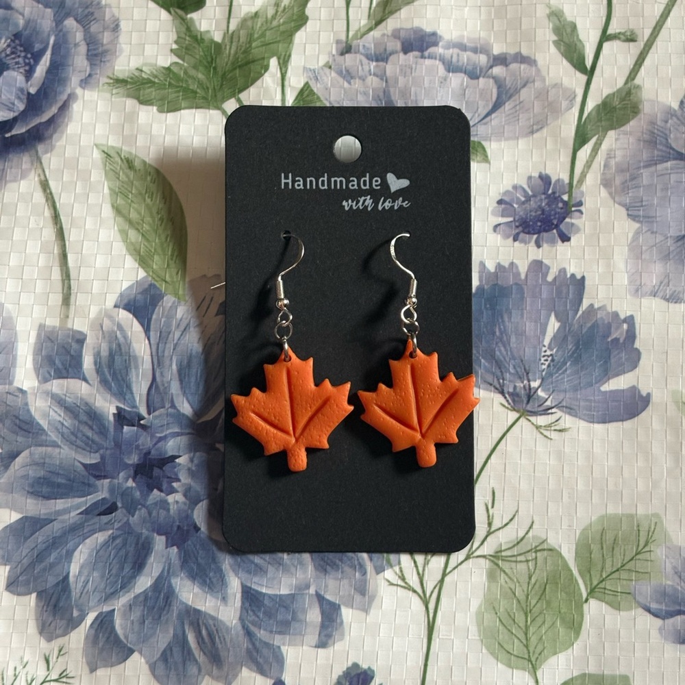 Orange maple leaf earrings